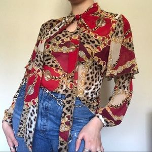 Y2k pussycat bow blouse with cape detail